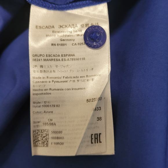 Escada SS17 Archive Azure Poplin Slit Balloon Sleeve Architectural Blouse 38 8 - Picture 3 of 8